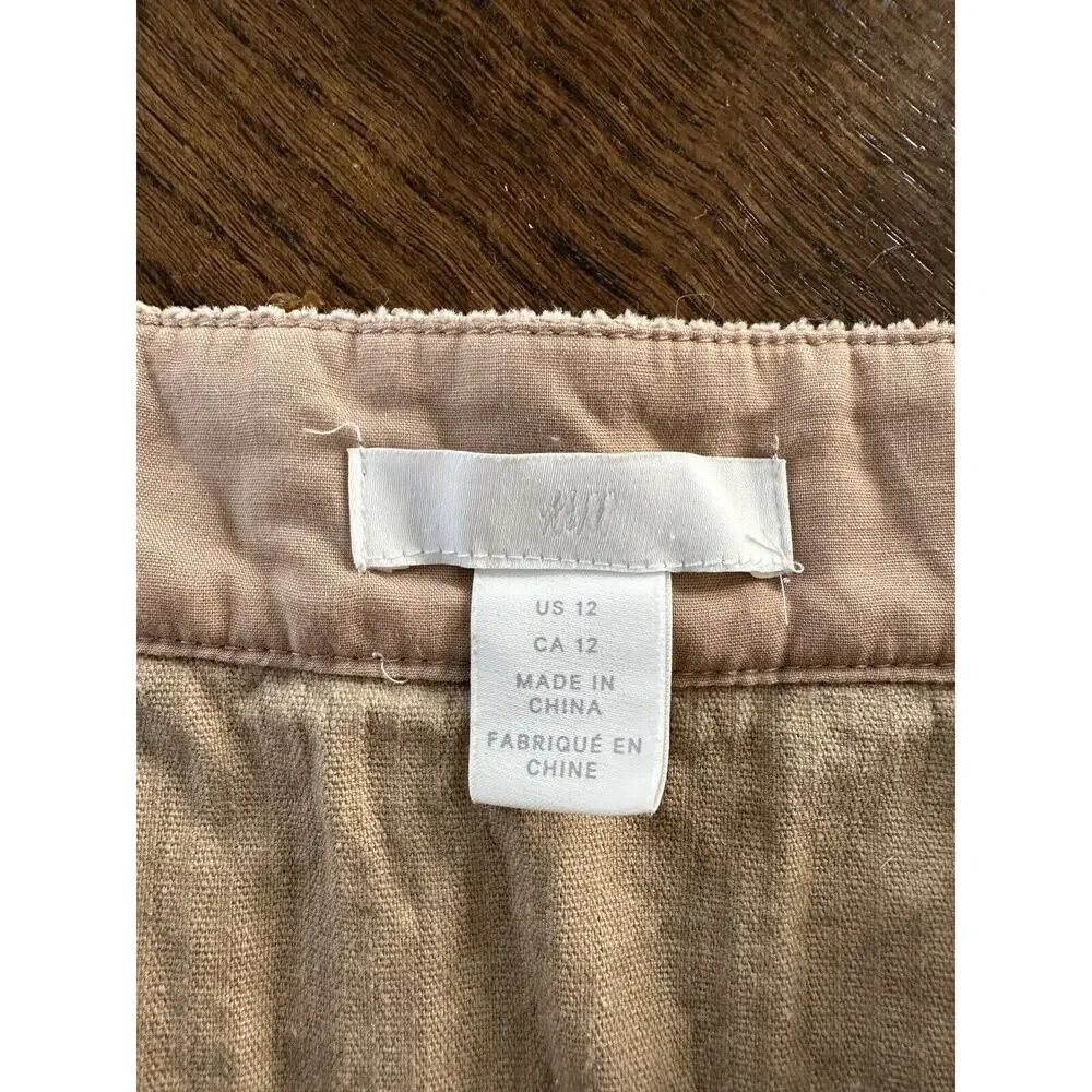 H&M Brown Corduroy A-Line Mini Skirt With Pockets Sz 12 Stretch High Waist